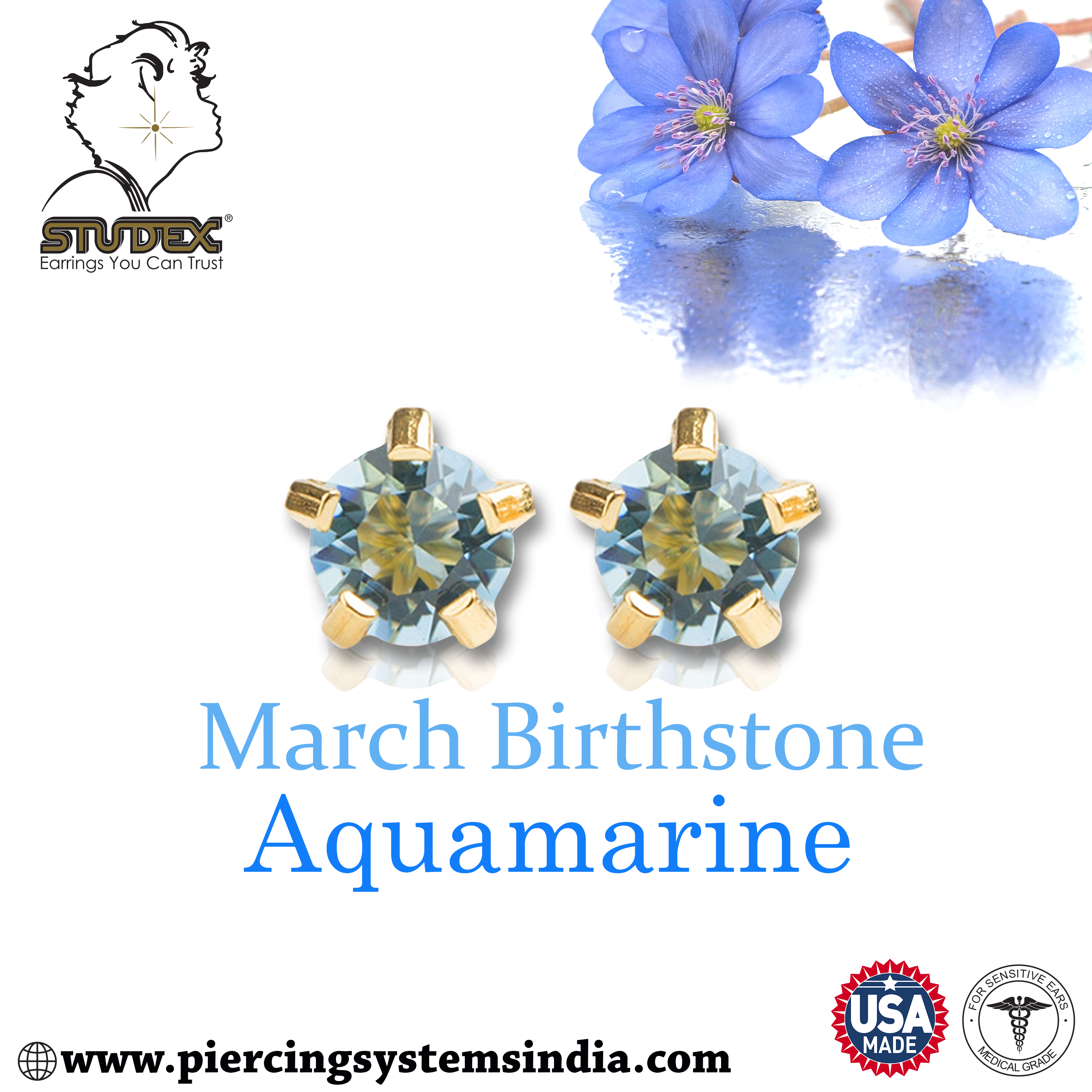Studex Asia Happy March! Aquamarine is the birthstone of the March month. Aquamarine the crystal of happiness, youth, and fearlessness💁‍♀‍