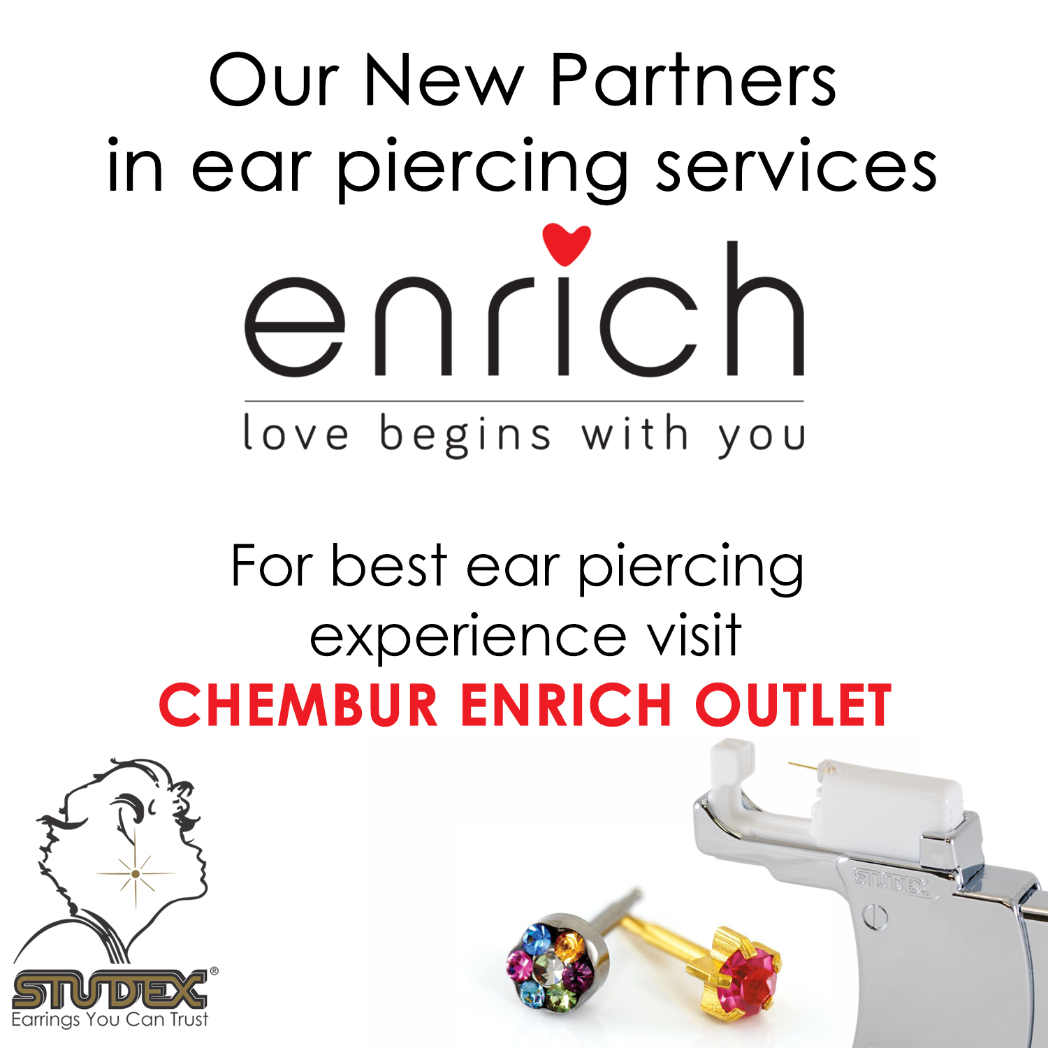 Studex Asia Our New Partner in ear piercing service “enrich”. For best ear-piercing experience visit Chembur enrice outlet (India, Mumbai)